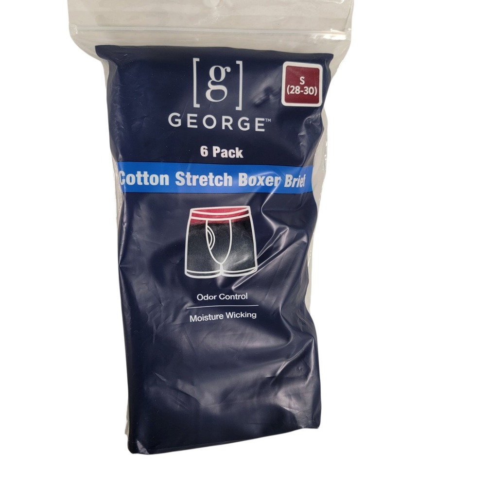 George Mens Cotton Stretch Boxer Briefs Small 6-Pack 6" Regular‎ Leg NIP New